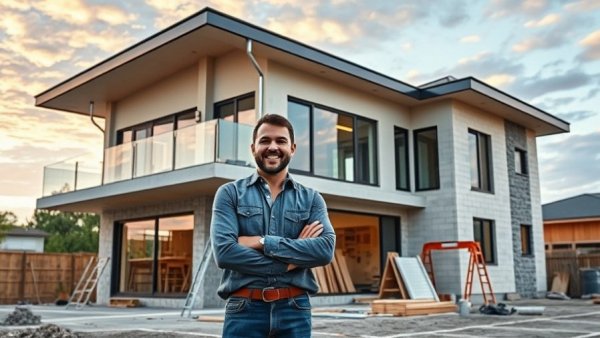 Ian Schwandt home builder insights with modern house in background.