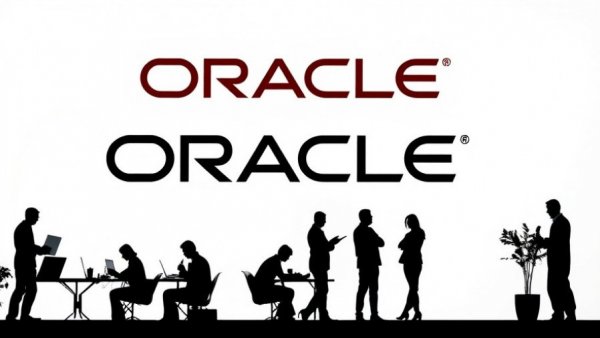 Silhouetted workers with Oracle logo indicating job offer revocations.