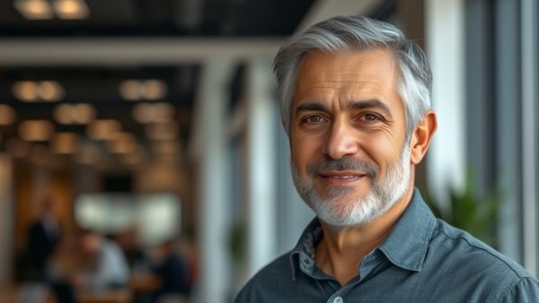 Portrait of a middle-aged man in a modern office setting.