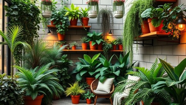 Shade garden ideas to help stop weeds. Lush greenery with cozy seating.
