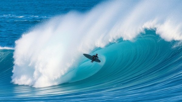 Surfing Playa Guiones: soaring surfboard amidst crashing waves.