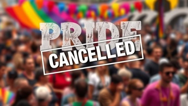 Long Beach Pride Festival logo with cancellation notice.