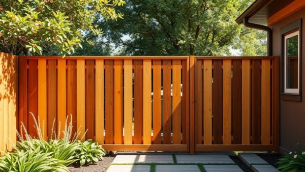 Inexpensive privacy fencing idea with wooden fence and patio.