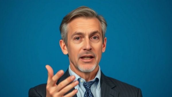 Middle-aged man in suit speaking confidently