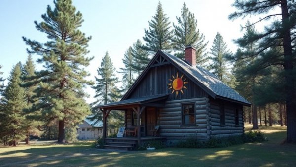 DIY Spray-Foam Kits highlighted on rustic cottage with sun mural.
