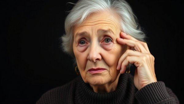 Thoughtful elderly woman considering Medicare reimbursement options.