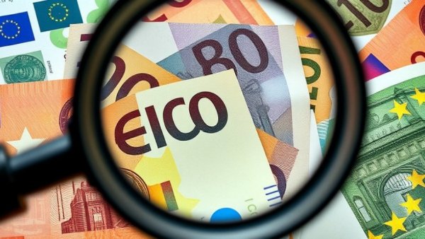 Close-up of euro banknotes under magnifying glass highlighting EU tax reform importance.