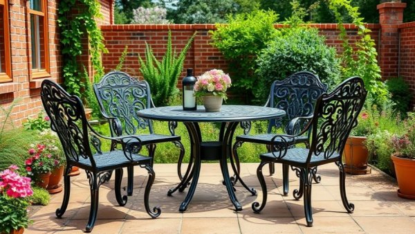 Elegant patio dining area with garden setting, perfect for design ideas.