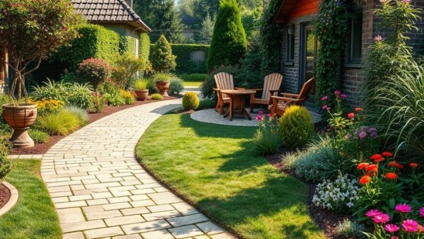 Flagstone walkway design ideas with garden patio.