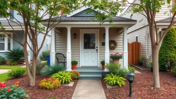 Charming small front porch with plants, ideal design inspiration.