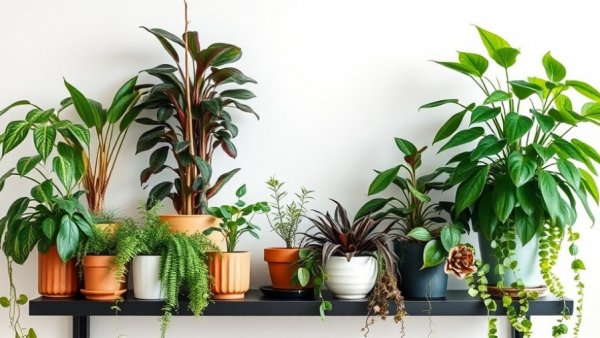 Stylish houseplants on shelf for houseplant styling tricks.