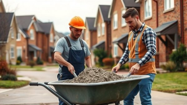 Construction workers pouring concrete on residential street, plumbing upgrades for homeowners