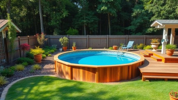 Above ground pool landscaping ideas with vibrant backyard design