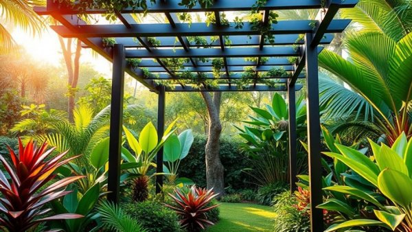 Modern garden pergola design ideas in lush setting