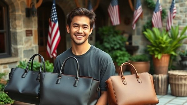 Affordable luxury handbags displayed on a rustic patio.