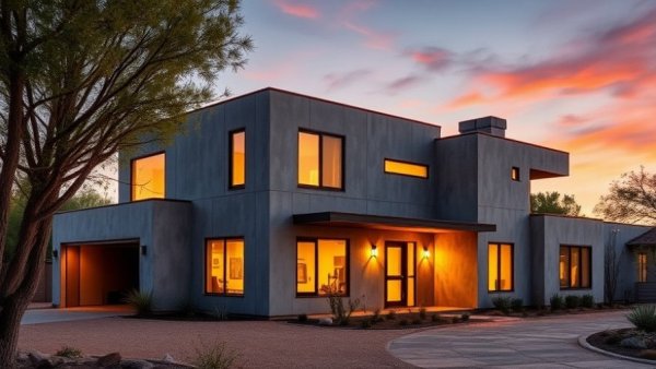 Modern house featuring Southwestern design style with trees