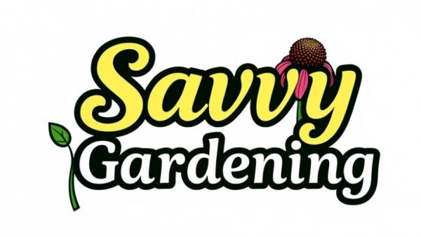 Savvy Gardening logo with coneflower illustration.