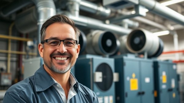 Engineer in industrial lab setting with HVAC systems for air quality