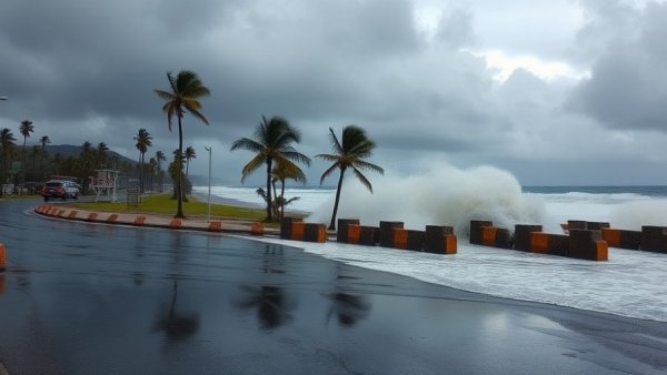 Orange County weather updates show coastal waves splashing over barriers.