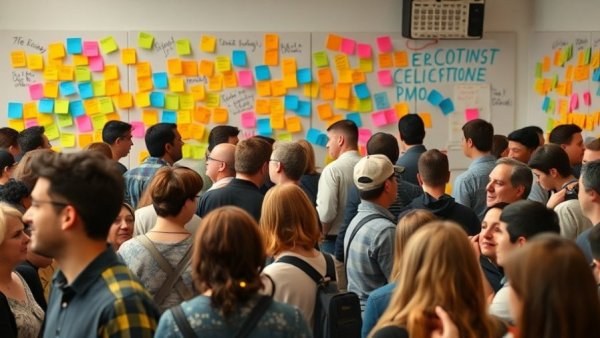 Community hall with hope messages on a vibrant wall.