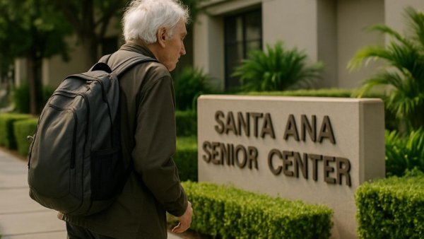 Elderly person near Santa Ana Senior Center, cooling centers Orange County.