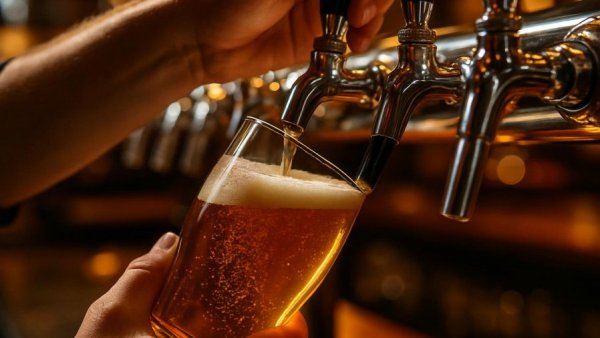 Brewery Draconum closure: bartender pouring draft beer from taps.