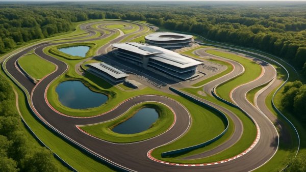 Luxury racetrack Lake Elsinore with modern design and lush surroundings