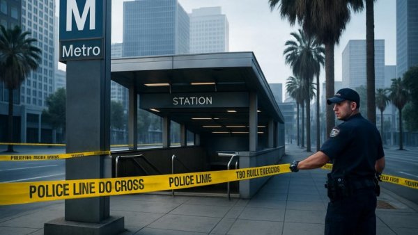 Long Beach Metro Station shooting scene with police vehicles