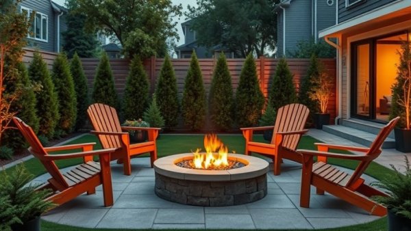 Modern fire pit seating area in a stylish backyard