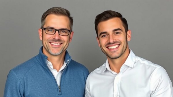 Professional portrait of two smiling men, roofing contractors