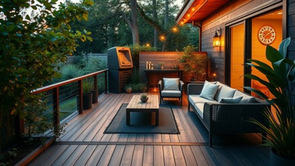 Elegant decking for sloping gardens with ambient lighting