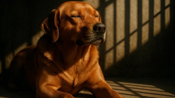 Homeless Pets in Orange County: Dog relaxing in sunlight through bars.
