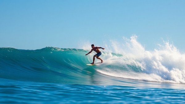 Surfer skillfully riding a wave in the ocean