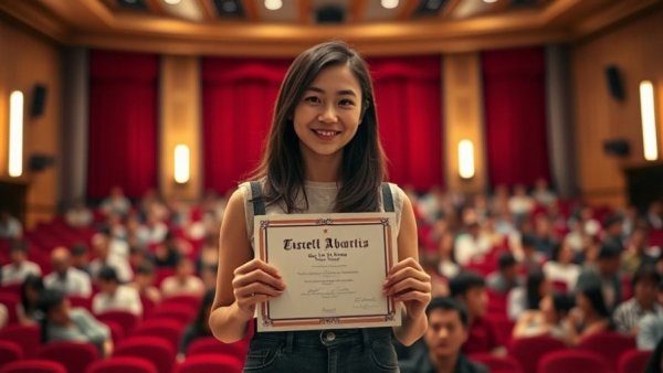 Woman celebrating National Tradesmen Day with an award