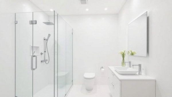 Modern secondary bathroom with glass shower and vanity highlighting the rise of secondary bathrooms