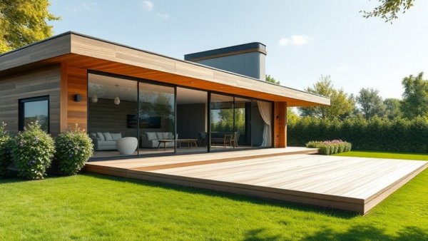 Modern house with wooden deck reflecting installer days for decking