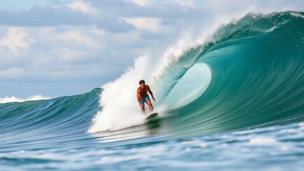 Surfer skillfully mastering a large green wave, showcasing ferry surfing