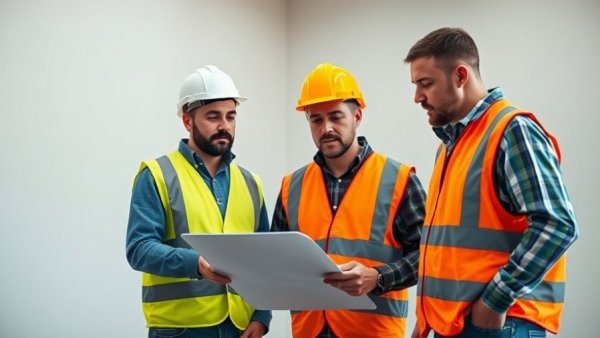 Construction workers discussing plans showcasing skilled trades job satisfaction.
