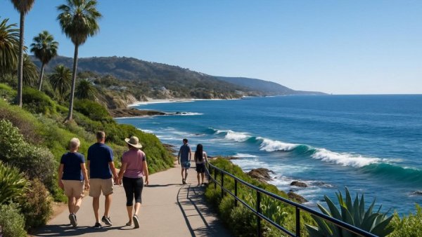Laguna Beach scenic view, coastal pathway with ocean backdrop.