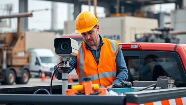 Installation of PCH speed cameras in Long Beach by a worker
