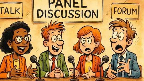 Free Press Santa Ana cartoon panel with diverse expressions.