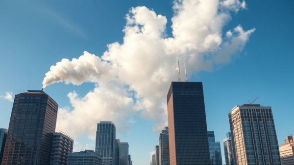 Urban buildings with smoke affecting air quality improvements
