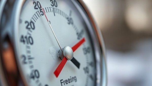 Close-up of thermometer showing near freezing temperature