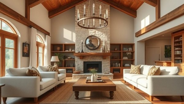 Elegant modern rustic living room interior design.