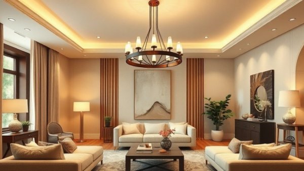 Elegant living room with modern rustic lighting chandelier