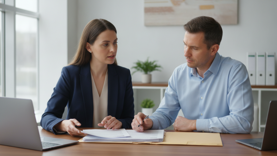 Illustrative photograph of healthcare professionals reviewing reimbursement paperwork