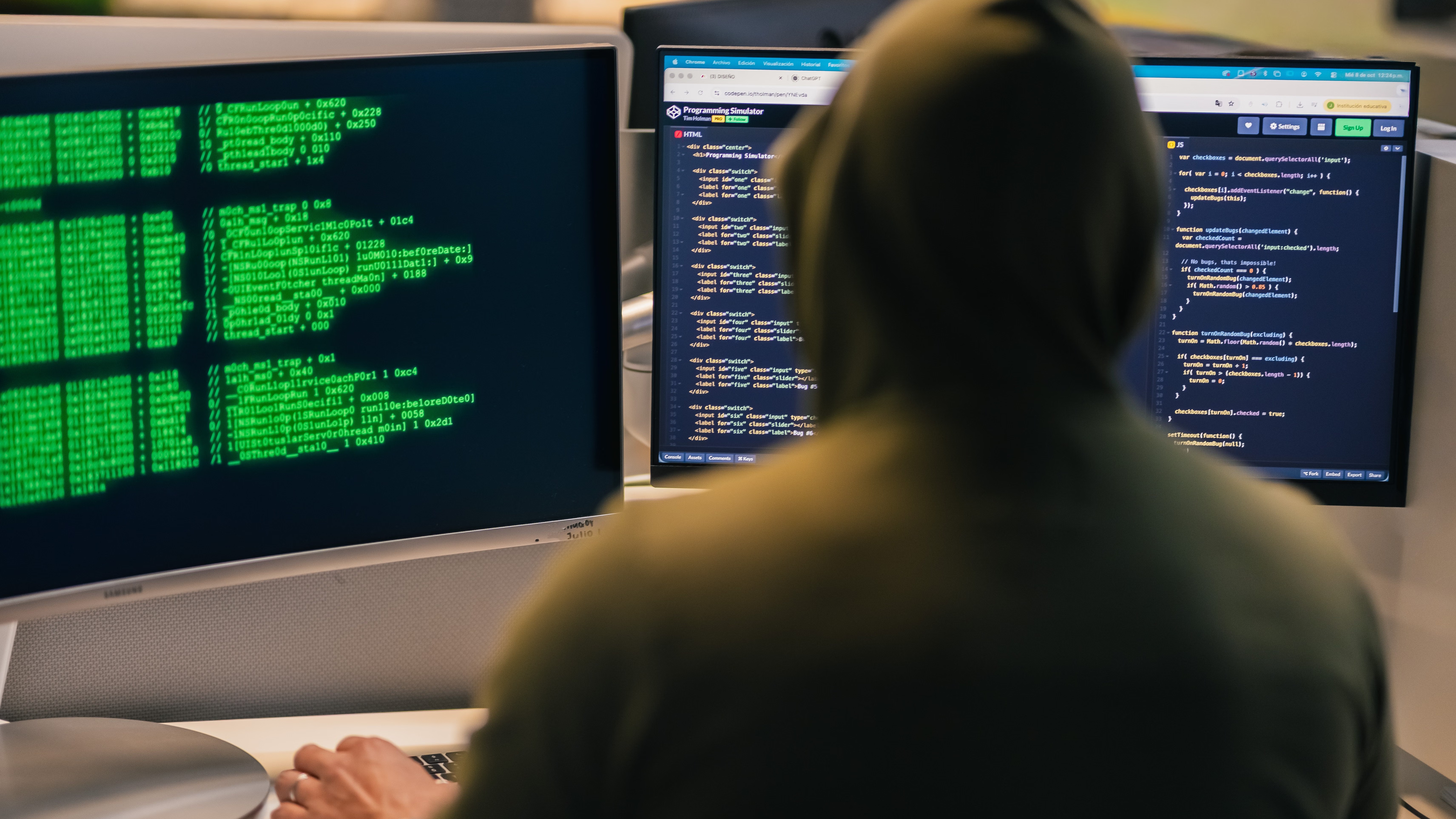 Cybersecurity analyst monitoring threats to healthcare computer systems