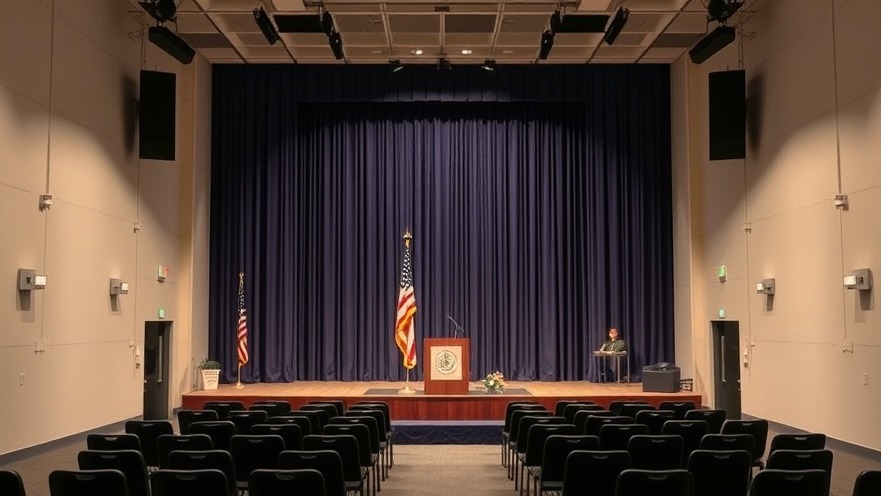 Empty auditorium prepared for a 9/11 remembrance program at Orange Coast College