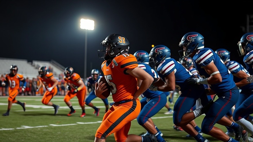 Intense play during Huntington Beach football game showcasing community sports support.