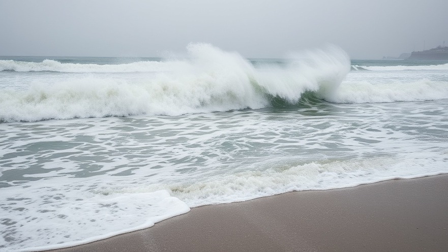 Dangerous surf and breaking waves at Huntington Beach during Marie’s offshore passage